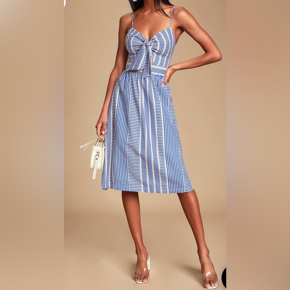 World Wonder Blue Striped Tie-Front Midi Dress
Brand New never been worn